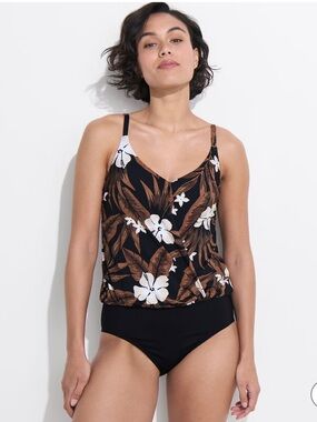 Lands' End Smoothing Control Blouson Fauxkini One Piece Swimsuit, NWT